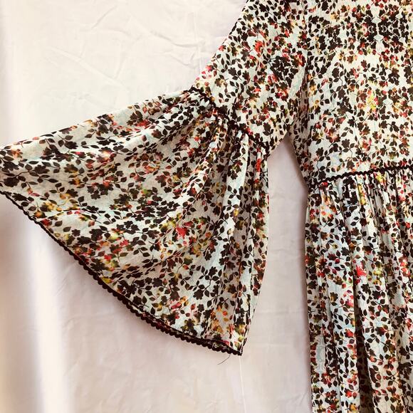 Anthropologie Bhanuni Jyoti Dress Bell Sleeve A Line Floral Embroidered Boho 4 - Picture 5 of 12
